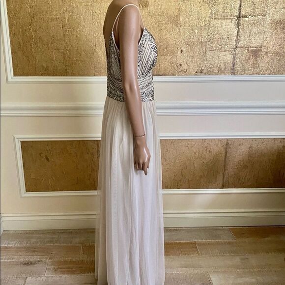 NEW MARINA champagne embellished beaded maxi ballroom prom wedding gown 12 - Picture 6 of 11